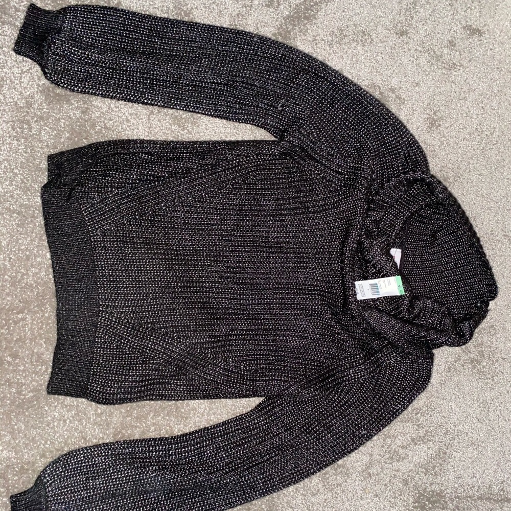 Cowl Neck woven sweater with shiny thread